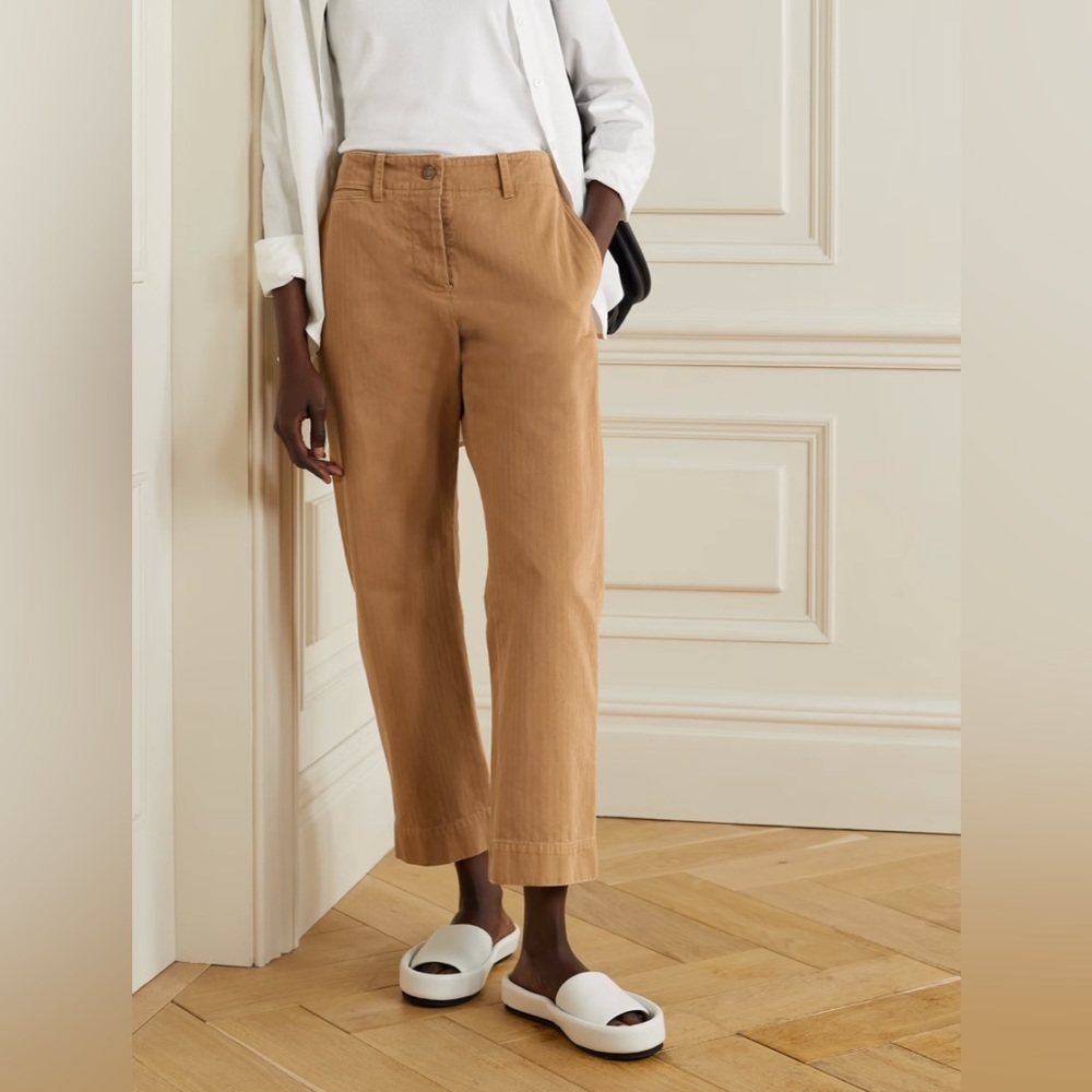 Nili Lotan Tomboy Straight-Leg Cropped Pants in Camel size 8